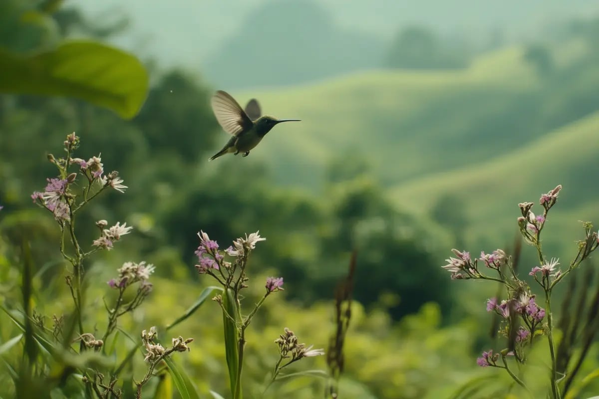 050525_Carbon Credit Funds in Your IRA_A hummingbird in flight over a meadow in the forest_visual 4