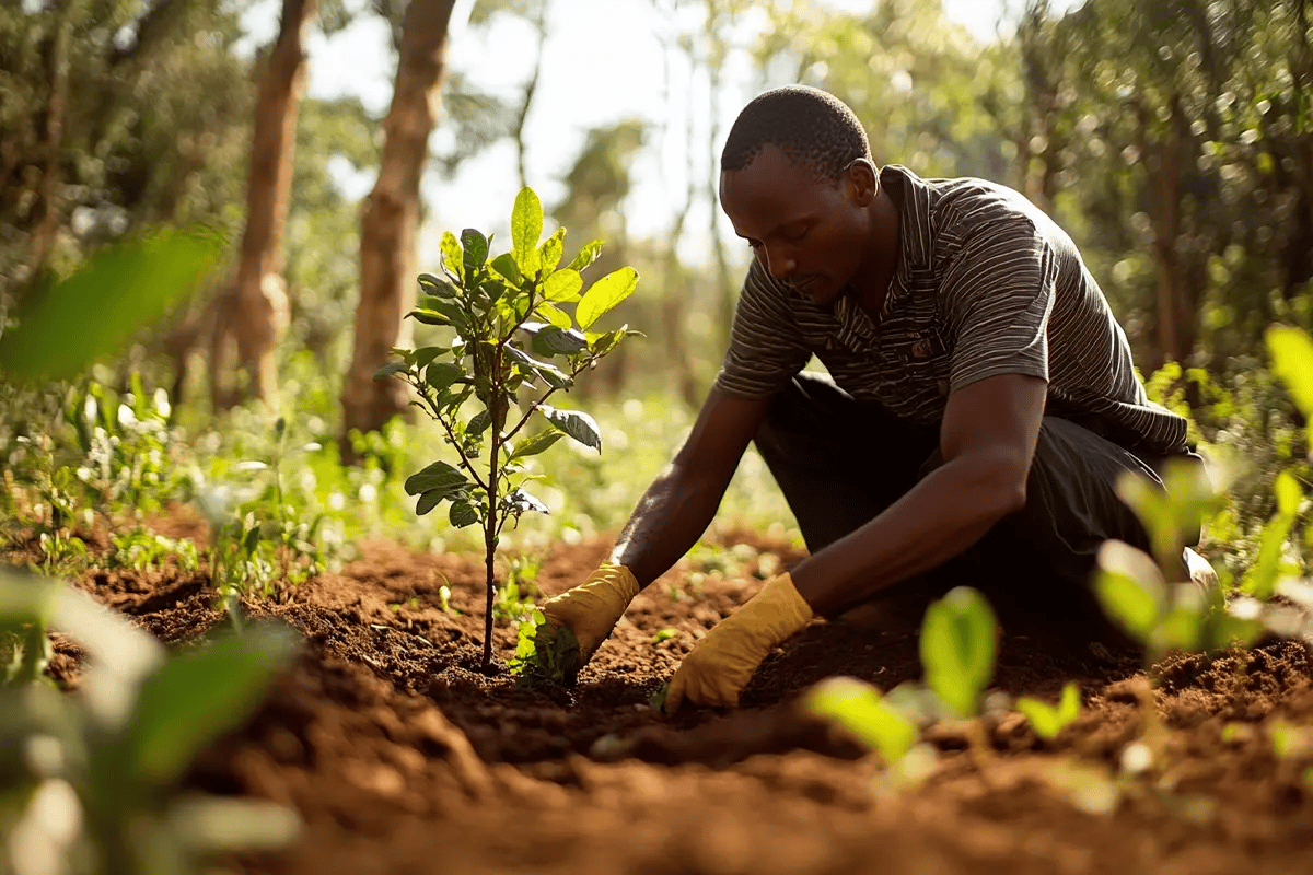 Carbon credits explained_Local community member working in a tree nursery in Africa_visual 3