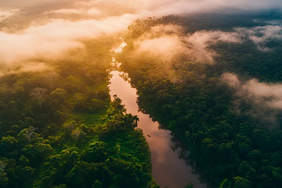 Carbon markets and their growing impact explained_Sunset over the Amazon rainforest landscape_visual 7