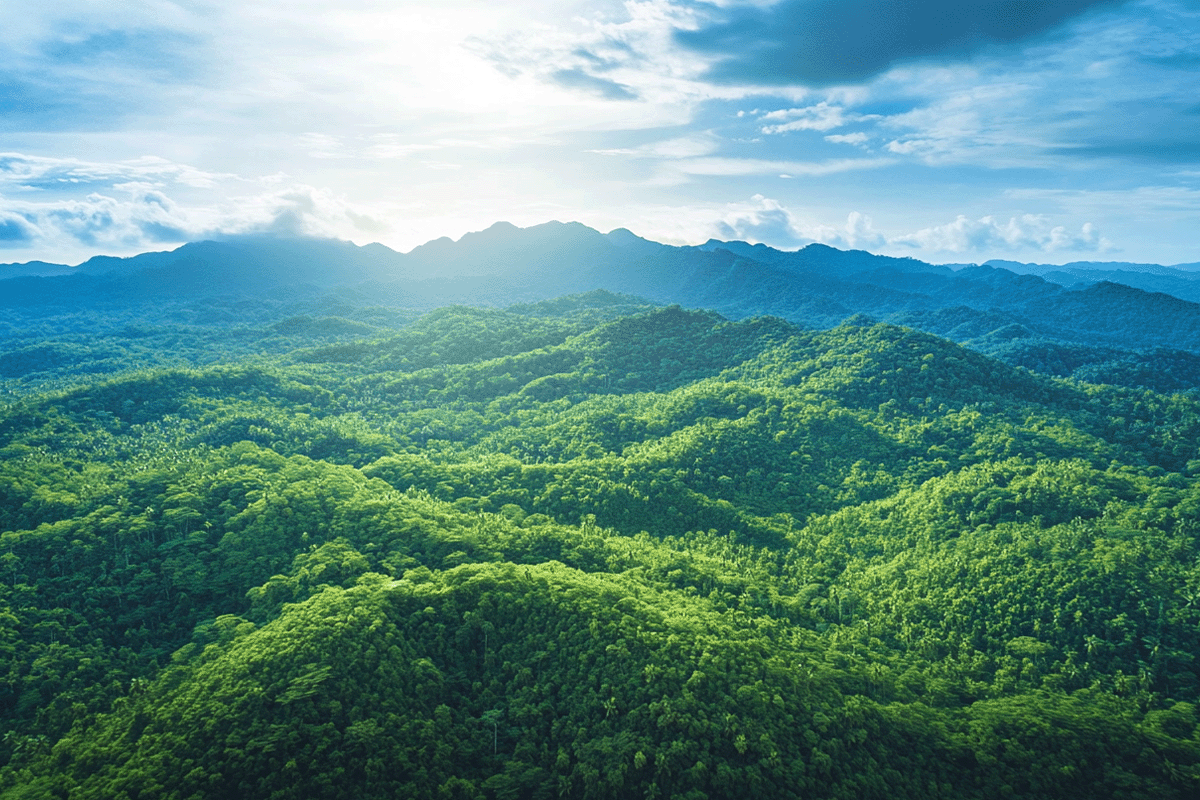 Carbon regulation_ leading the rise of carbon markets_Lush green landscape of a tropical rainforest_visual 7