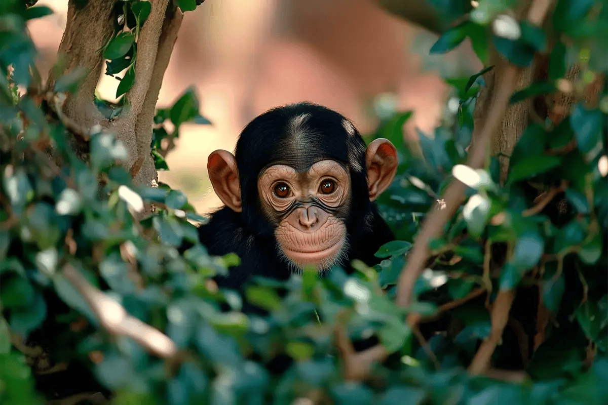 Best investment opportunities in nature for 2025_A baby Bulindi chimpanzee among the bushes in an African forest_visual 8