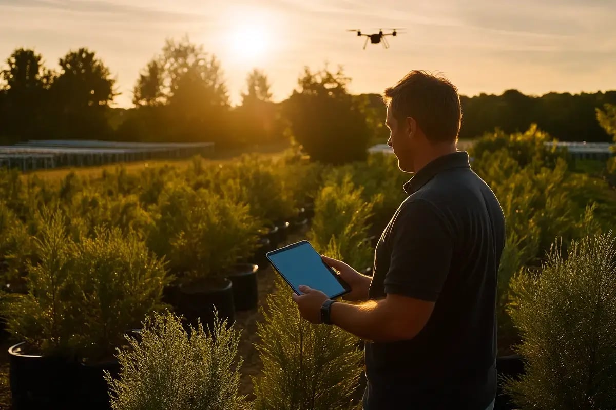 Best investment opportunities in nature for 2025_A man monitors his tree nursery with the latest technology_visual 4