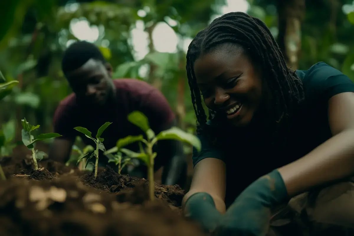 Why Carbon Credits Are the Future of Sustainable Investing_Local community planting trees in an African forest_visual 2