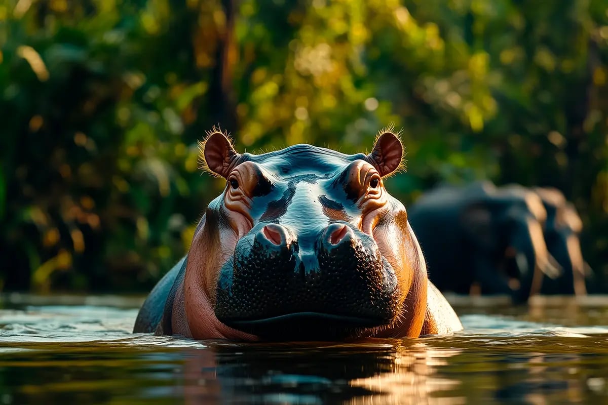 Innovative solutions_ carbon credits as a profitable business strategy_A hippopotamus in a river in Africa, with elephants in the background_visual 1