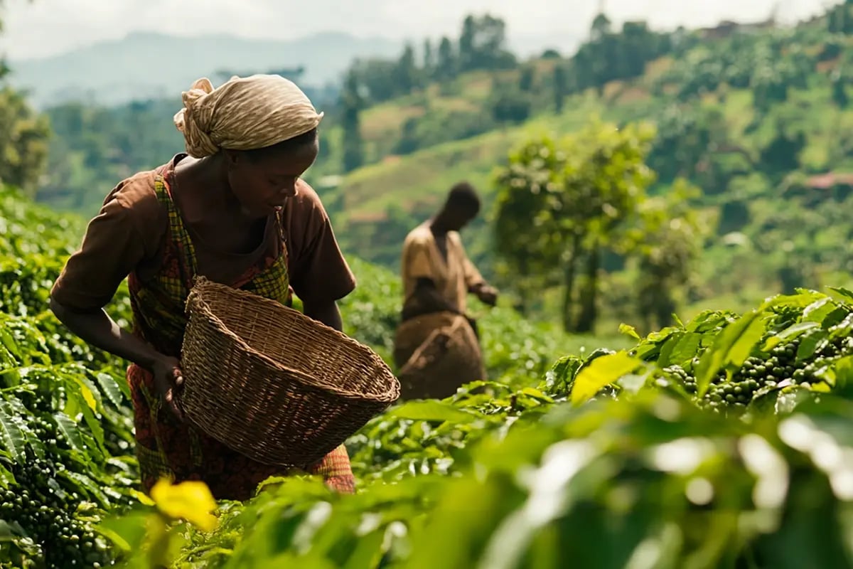 Sustainable impact of carbon credit investment_ African farmers working in a coffee plantation_visual 5