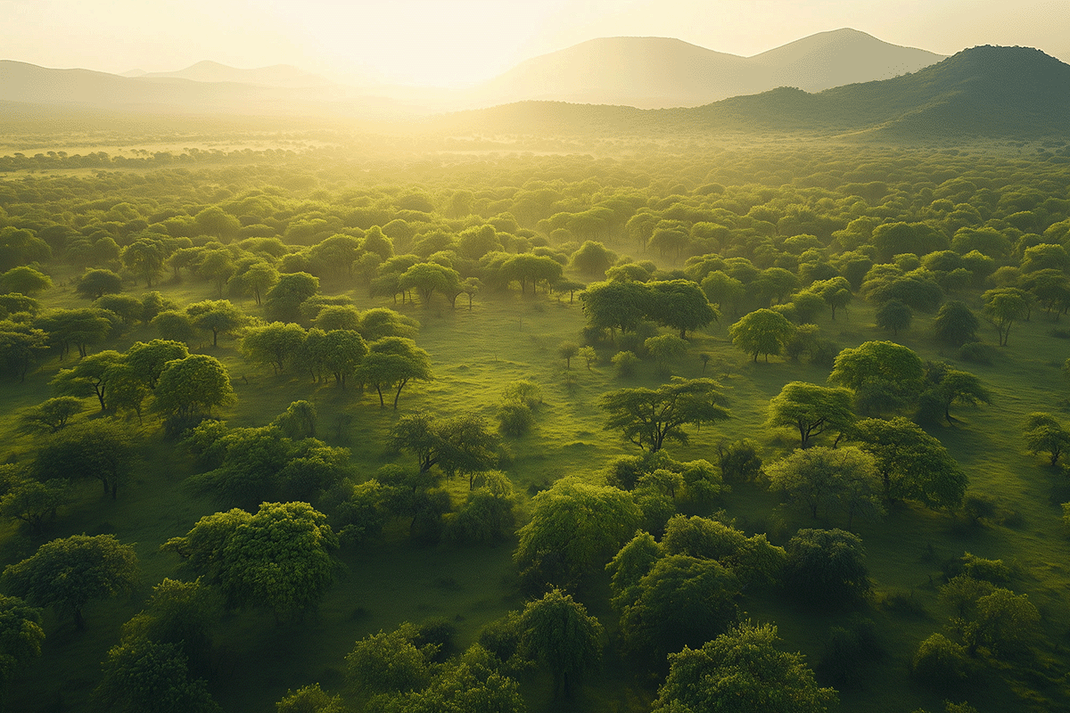 The comprehensive verification process for carbon credits_ Landscape of a lush African forest at sunrise_visual 7