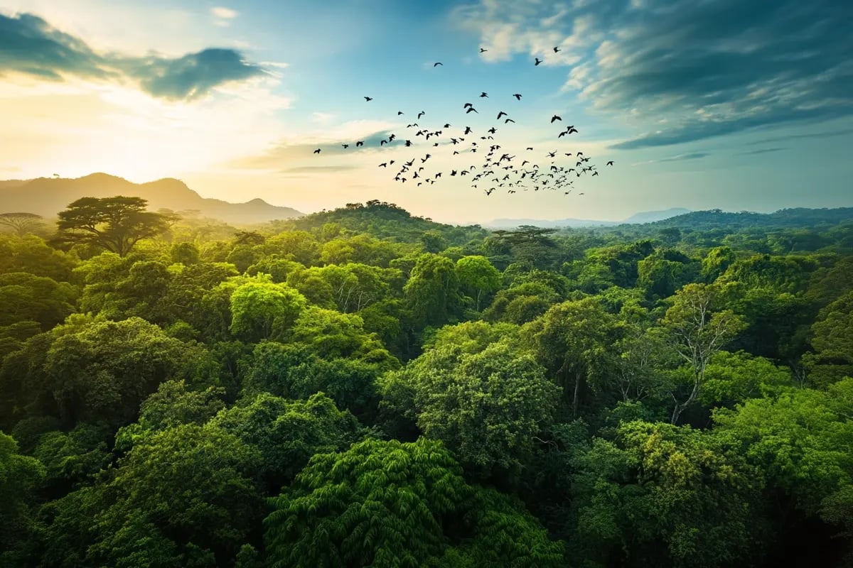 US Case studies_Lush African jungle with birds soaring under a blue sky_visual 7