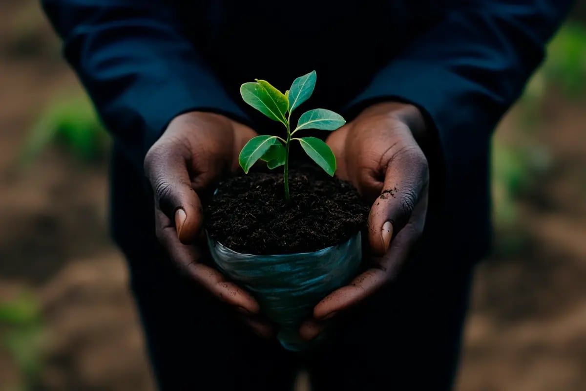 What are carbon credit funds_A close-up of a tree nursery worker holding a seedling_visual 7
