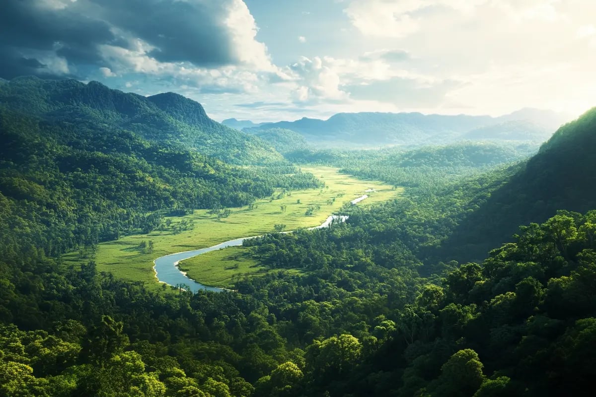 Why Carbon Credit Funds Are the Future of Sustainable Investing_A scenic view of a lush forest with a river flowing through the center_visual 4